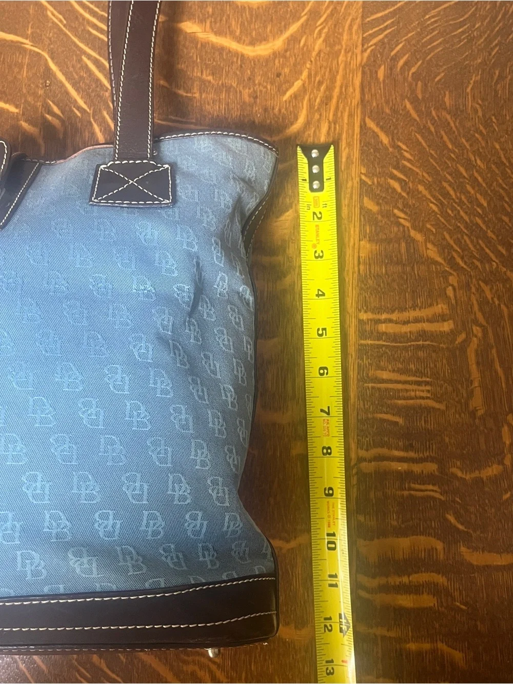 Dooney & Bourke Blue Logo Canvas Tote with Dark Brown Leather Trim Y2K Purse.
